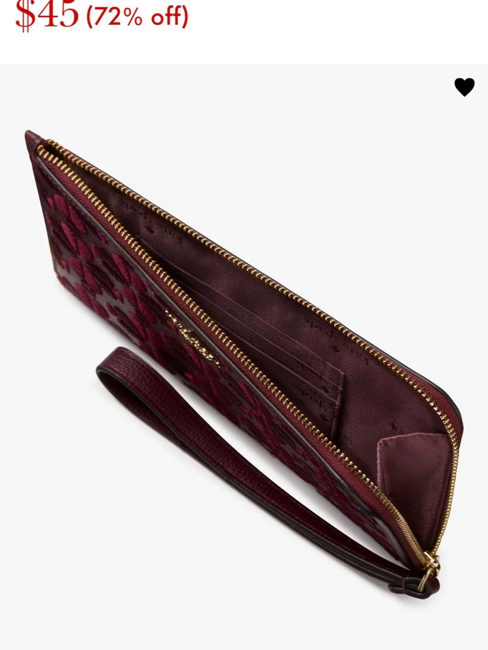 NWOT-Kate Spade-Lucy-Med L-Zip Wristlet-Spade Flower Embroidery-Dark Merlot-$159 - Picture 7 of 7